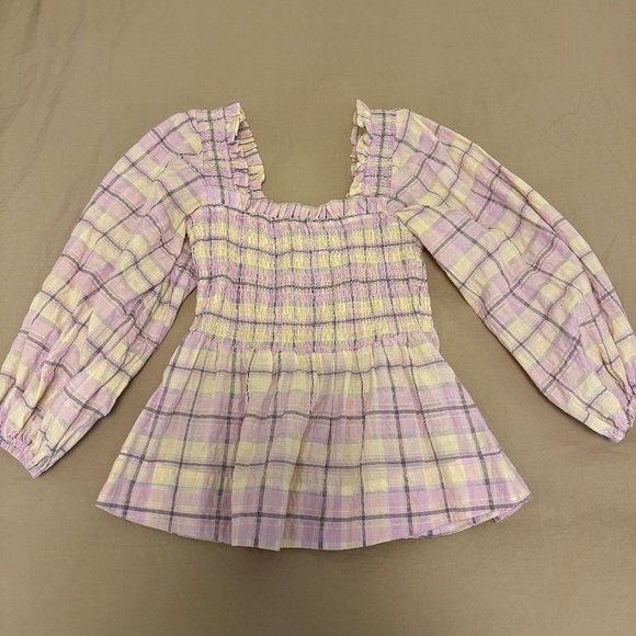 Ganni Seersucker Check Smock Top - Orchid Blossom - Picture 2 of 5